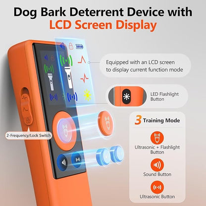 Ultrasonic Dog Bark Deterrent Device, Anti-Barking Control Device with LCD Screen & 3 Modes, Dog Training Tools to Stop Bad Behaviors, Safe Trainer Up to 35ft for Indoor Outdoor Use-02