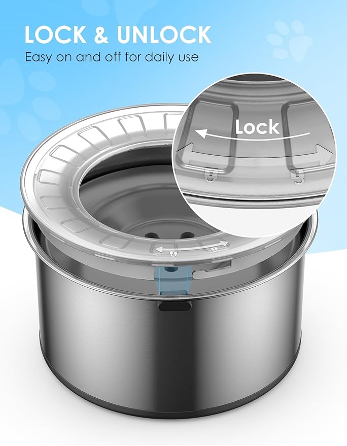 Heouvo 1 Gallon Large Dog Water Bowl No Spill,【Anti Digging Lid & Rubber Bottom】 Spill Proof Dog Bowl, Anti Splash Mess Dripless Slow Drinking Stainless Steel Water for Sloppy Messy Drinkers Car