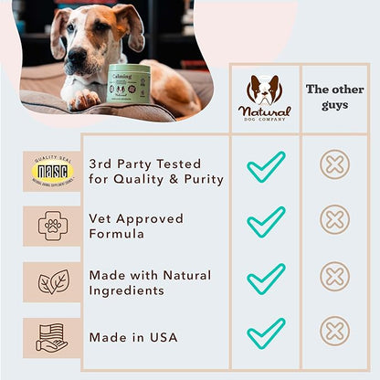 Natural Dog Company Calming Chews for Dogs, Stress & Anxiety Relief Supplement 90 cnt with Chamomile, Valerian Root & Melatonin, Natural Soothing Chews for Travel, Thunder, Fireworks & Separation