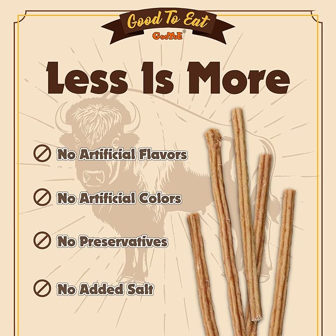 Gootoe Buffalo Dog Treats, Natural Low-Fat Chews for Training & Rewards, Limited Ingredient, Puppy Treats for Small Dogs & Puppies, Resealable Bag, Buffalo Bites Stick (Small), 8 oz