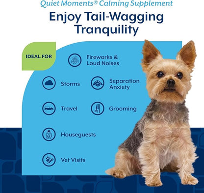 NaturVet Quiet Moments Calming Aid Melatonin Dog Supplement - Helps Reduce Stress in Dogs - for Pet Storm Anxiety, Motion Sickness, Grooming, Separation, Travel - 30 Ct. Tablets