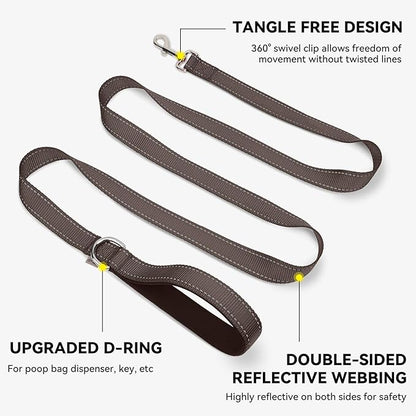 Joytale Double-Sided Reflective Dog Leash, 4 FT, Padded Handle Nylon Heavy Duty Leashes for Small & Medium Dogs Walking, Brown