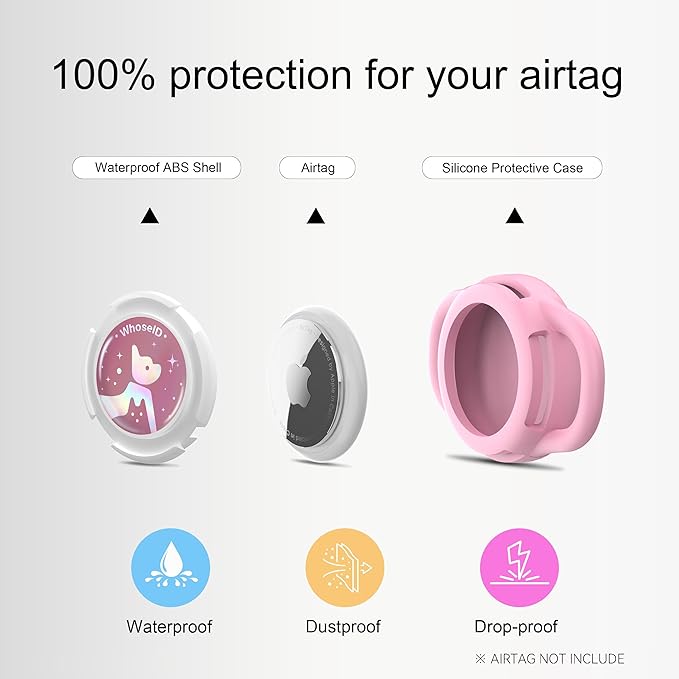 Waterproof Airtag Dog Collar Holder, Silicone & ABS Airtag Holder for Dog & Cat Collars, Ultra-Durable, Lightweight and Protective Airtag Case (Rose&Pink-1, Small)