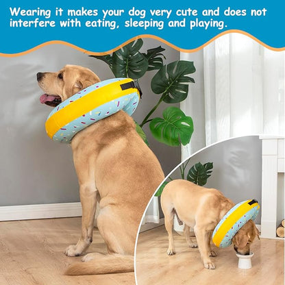 Dog Cone Collar Inflatable Donut for Large Medium Small Dogs, Soft Waterproof Dog Cone Alternative After Surgery Prevents Licking Wounds Easy Clean (Blue, XL (Neck 18"-23"))