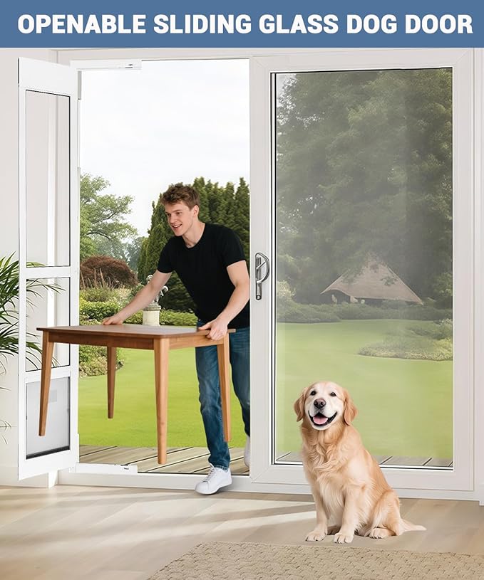 96 inch Large Dog Door for Sliding Glass Door - Left Amout from Inside, Adjustable Height: 96.38-96 in, Flap Size: 11”(W) x 16”(H)