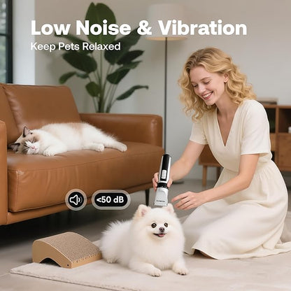 HEAPETS Dog Grooming Clippers, Low Noise, Electric Quiet, Adjustable Clipper Comb, Rechargeable Cordless Dog Hair Clippers for Dogs Cats Pets, White