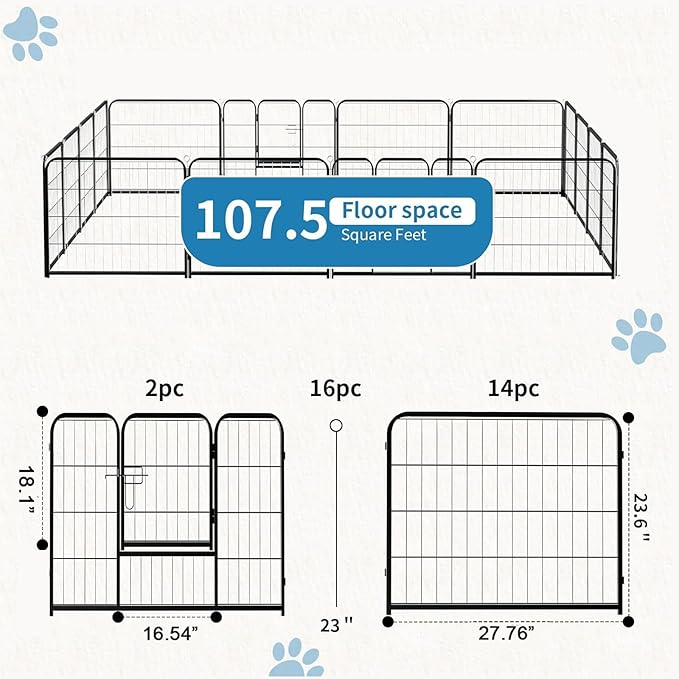 NEWBULIG Dog Playpen 16 Panels 24" Height Foldable Heavy Duty Metal Dog Exercise Playpen Puppy Fence for Indoor Outdoor Yard