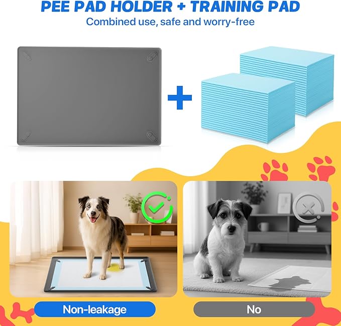 Pawinner 41PCS Puppy Pee Pad Holder Set for Dog, Non-Slip Silicone Dog Puppy Pad Holder for 36.3" x 25.3" Training Pads, High Edge Pee Pad Tray with 4 Magnetic Holder Clamps and 40pcs Puppy Potty Pad