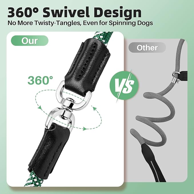 SlowTon Slip Lead for Dogs - Hands Free No Tangle Adjustable 4-6 FT 1/2” Rope, Heavy Duty Nylon Leash for Large Medium Dogs that Pull, No Pull Training Slip Leashes, 20-120lb, Green