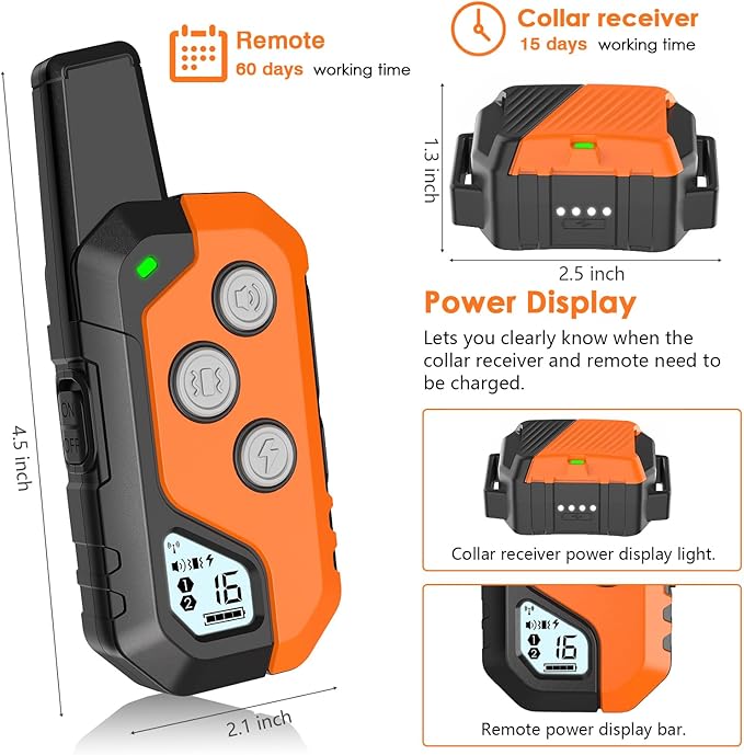Piouns Shock Collar for Dogs, IP67 Waterproof Dog Training Collar with Remote, 3 Training Modes with Beep, Vibration, and Safe Static, Rechargeable for Large Medium