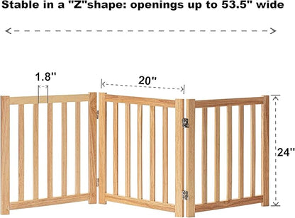 LZRS 3-Panel Wooden Free Standing Foldable Dog Gate Indoor – 24" High,Step-Over Safety Pet Gate for Doorways, Stairs, Hallways, Indoor Dog Barrier for Small to Medium Dogs & Puppies, Natural