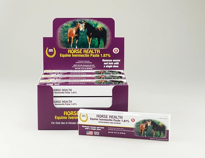 Horse Ivermectin Paste 1.87% – Apple Flavored Oral Equine Dewormer Syringe – 6.08g Tube Treats Horses Up to 1250 lbs (3-Pack)