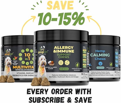 Googipet Dog Allergy Chews, Seasonal Dog Allergy Relief & Itchy Skin Relief, Skin & Coat Supplement Colostrum, Coconut Oil, Omega 3 Fish Oil, & Bee Pollen for Dogs Itch Relief (Peanut Butter Flavor)