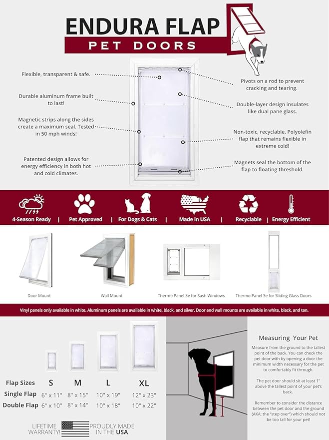Endura Flap Single Flap Pet Door for Door Installations | Stylish for Interior & Exterior Doors | Durable Aluminum Frame & Weatherproof Dual-Layer Flap | Black, XL, Single Flap