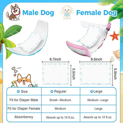 Dog Diaper Liners 100ct, Upgraded Ultra-Thin & Super Absorbent Dog Diapers Booster Pads for Male and Female Dogs, Disposable Doggy Diapers Inserts for Dog Belly Bands Wraps Period Panties (Large)