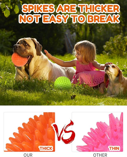 Pweituoet 4.5” Heavy Duty Squeaky Dog Balls for Medium Large Dogs, Dog Toys for Aggressive Chewers, Spike Ball Toys for Clean Teeth and Training(2 Pack)