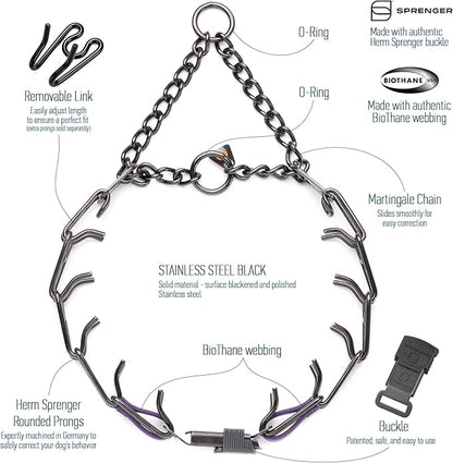 Herm Sprenger Black Stainless Steel Dog Collar with Quick Release ClicLock Buckle O-Ring Biothane Insert Training Collar Made in Germany (Violet Purple, 23in x 3.2mm(Neck Size up to19-20in))