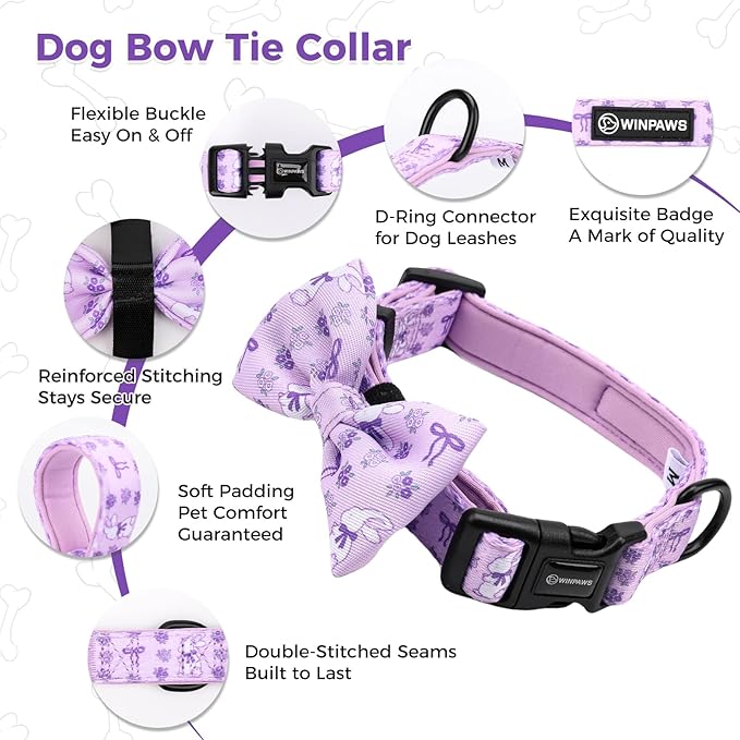 Dog Harness and Leash Collar Set with Dog Poop Bag Holder and Bandanas, Escape Proof Adjustable Puppy Cat Vest with Soft Mesh Padded, Pet Supplies for Small Medium Large Dogs Kitten(Purple, L)