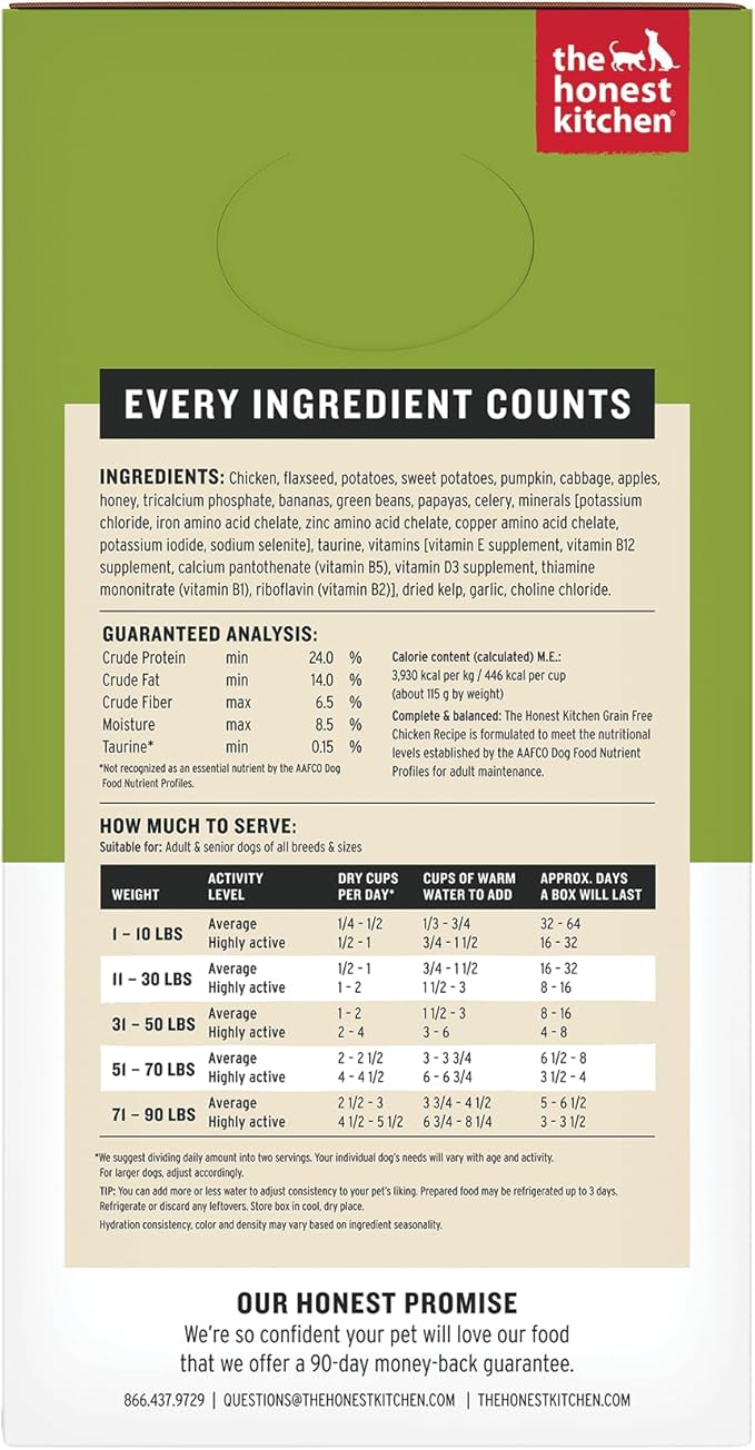 The Honest Kitchen Human Grade Wholemade™ Dehydrated Dog Food, Grain Free Chicken Dog Food, 4lb (makes 16lbs)