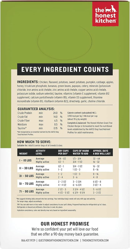 The Honest Kitchen Human Grade Wholemade™ Dehydrated Dog Food, Grain Free Chicken Dog Food, 4lb (makes 16lbs)