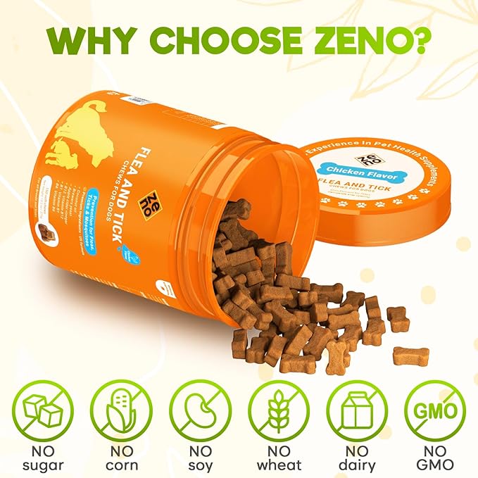 ZENO Flea and Tick Prevention Chewables for Dogs - 150 Chews - Flea & Tick Control - Oral Dosage - Chicken Flavor