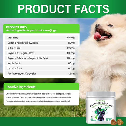 Cranberry Supplement for Dogs - Bladder Control & Urinary Tract Support, Beef Flavor Soft Chews - Dog UTI Treatment, Kidney Support, Immune & Gut Health - 120 Count (120 Ct, Beef)