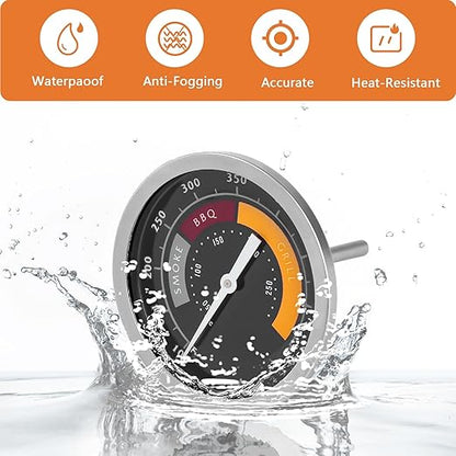 3695528R06 Analog Smoker Temperature Gauge Compatible with Oklahoma Joe's Smokers and Most 13/16-inch Opening Charcoal Grills & Charcoal Smokers, BBQ Temp Gauge Stainless Steel Thermometer (2packs)