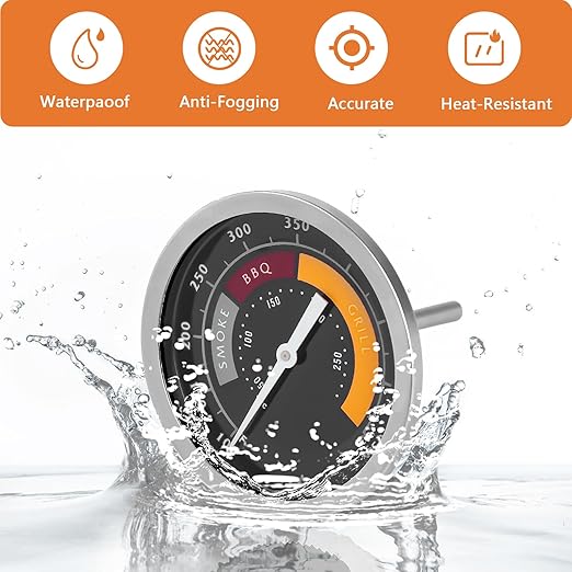 3695528R06 Analog Smoker Temperature Gauge Compatible with Oklahoma Joe's Smokers and Most 13/16-inch Opening Charcoal Grills & Charcoal Smokers, BBQ Temp Gauge Stainless Steel Thermometer (1pack)