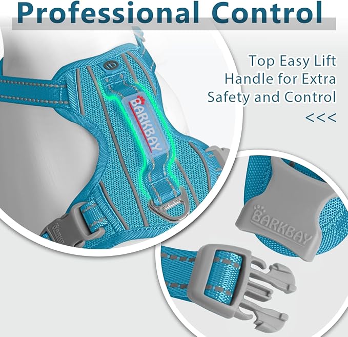 BARKBAY Dog Harness No Pull with ID Tag Pocket - Heavy Duty, Reflective, Easy Control for Large Dogs(Ocean Blue,XS)