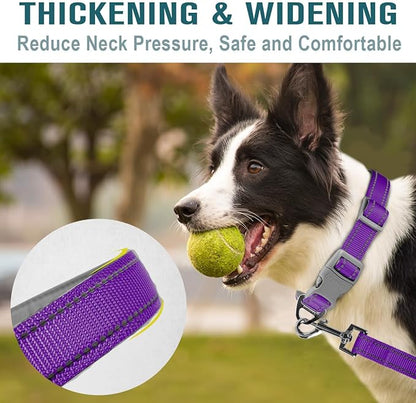 Dog Collar for Medium Small Large Dogs Reflective with Leash,Collar and Leash for Dogs,Soft Neoprene Padded 2 Pack(Purple,M)