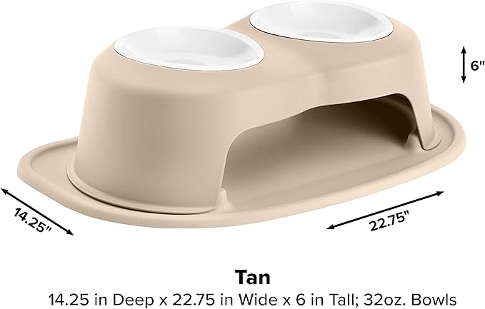 WeatherTech Double High Pet Feeding System w/Plastic Dog/Cat Bowls - 6" High Stand Tan (PDHC3206TNTN)