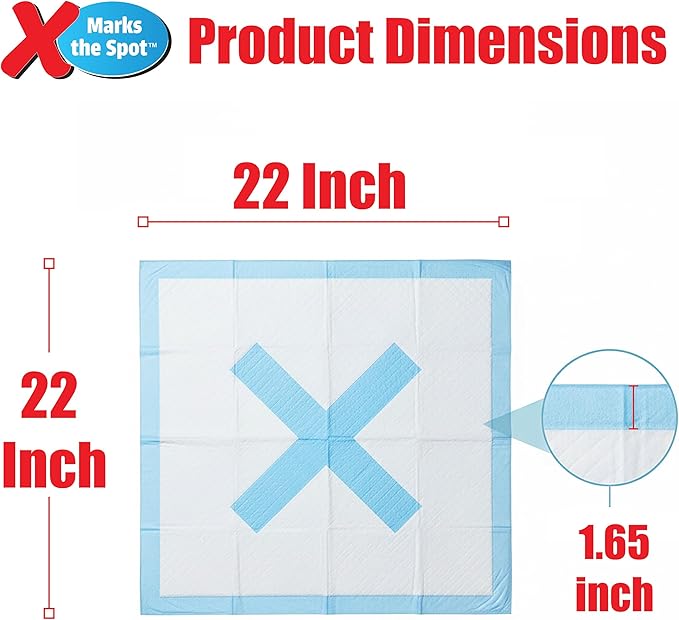 SPOT X Marks The Spot Extra Absorbent Puppy Pads with Adhesive Strips & Pheromones – Attracts Dogs to Center for Training & Potty, 22" x 22", 50-Pack