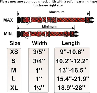 Christmas Martingale Collar for Small Dogs Plaid Dog Collars with Buckle Adjustable Soft Nylon Dog Collar (Red Plaid, Small)