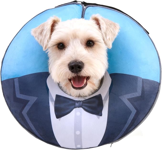 EXPAWLORER X-Large Widen Soft Dog Cone Collar - Inflatable Dog Neck Donut Collar Alternative After Surgery to Stop Licking,Adjustable Protective Recovery E Collar(Blue Suit)