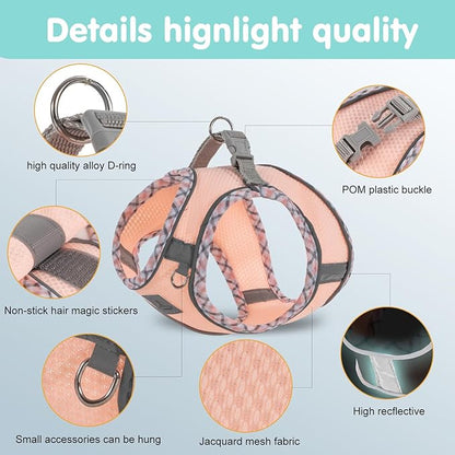 Dog Harness & Leash Set - No Pull Soft Breathable Small Dog Harness, Adjustable Reflective Step-in Vest for Puppy, Kitten, Cats