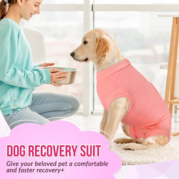 SlowTon Dog Recovery Suit - Surgery Recovery Suit for Female Male Dogs, Dog Onesie After Spay Abdominal Wounds, E-Collar Cone Alternative Prevent Licking Pet Surgical Suit(Light Pink,L)