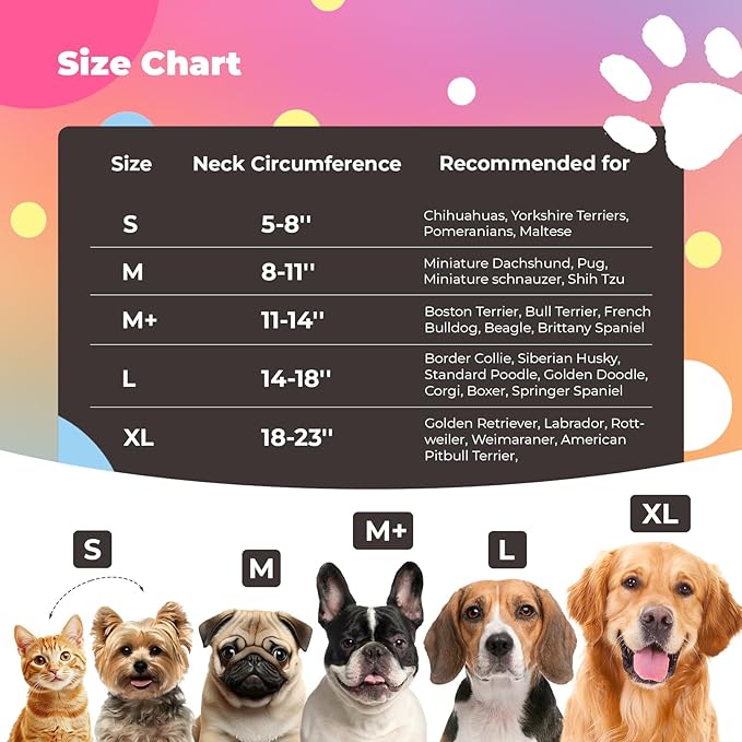 Dog Cone, Uadonile Inflatable Cone Collar for Dogs and Cats, Dog Neck Collar Recovery E-Collar Alternative After Surgery, Elizabethan Collar for Dogs Recovery(Tie-dye Pink Blue, M+)