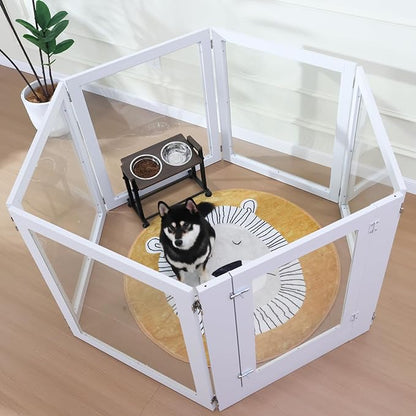 Heavy Duty Clear Acrylic Dog Playpen, 32" Height Transparent Pet Pen, Metal Frame Easy Assemble Kennel Enclosure, Ideal for Small to Medium Dogs, Cats, and Other Small Pets (White, 2 Panels)