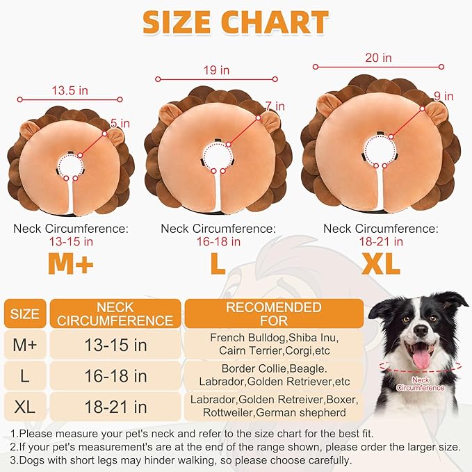 KOOLTAIL Inflatable Dog Cone Collar, Soft Donut E Collar for Dogs After Surgery to Stop Licking Enhanced Alternative, Blow Up Pet Neck Pillow Recovery Adjustable Cone for Dog Cat, Upgrade Size,Lion XL