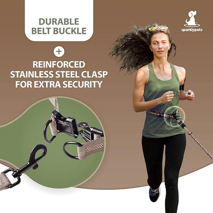 SparklyPets Hands Free Double Dog Leash – Dual Leash for Medium and Large Breeds – Lead for 2 Dogs with Padded Handles, Reflective Stitches, No Pull, Tangle Free (Brown)
