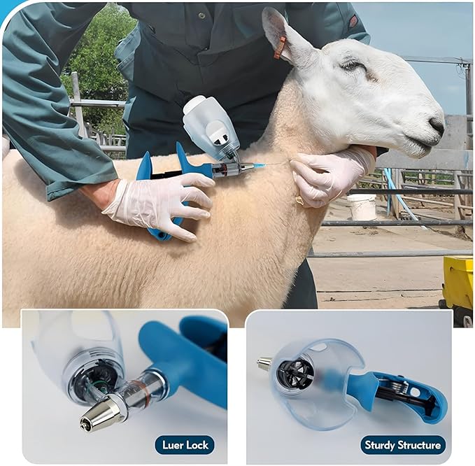 Animal Veterinary Syringe, Automatic Continuous Syringes, Bottle Adjustable Precision Injector Gun for Poultry Livestock(E,2 ml)