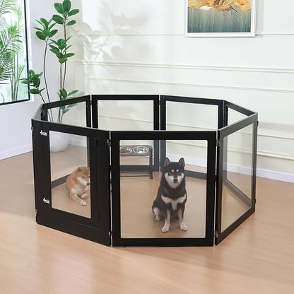 Heavy Duty Clear Acrylic Dog Playpen, 32" Height Transparent Pet Pen, Metal Frame Easy Assemble Kennel Enclosure, Ideal for Small to Medium Dogs, Cats, and Other Small Pets (Black, 6 Panels with door)