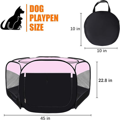 Dog Cat Playpen,Portable Pet Puppy Playpen,Rabbit Puppy Dog Play Pen for Indoors,Dogs Tent for Indoor Cats,Kitten Playpen,Collapsible Small Cats Crate Cage for Small Dogs with Carrying Case(Pink, L)