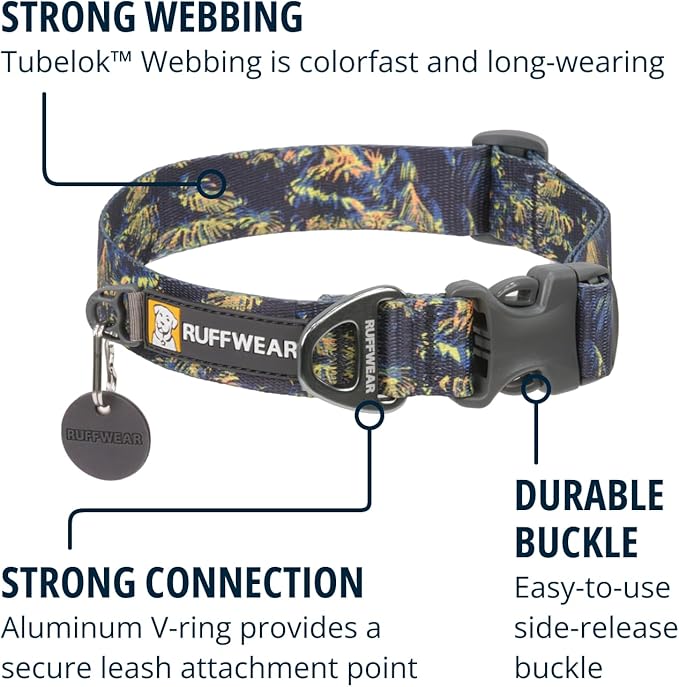 Ruffwear, Front Range Dog Collar, Adjustable Tubelok Webbing, Lightweight, Side Release Buckle, Aluminum V-Ring, Durable for Everyday Use, Moonlight Fade, 11"-14"