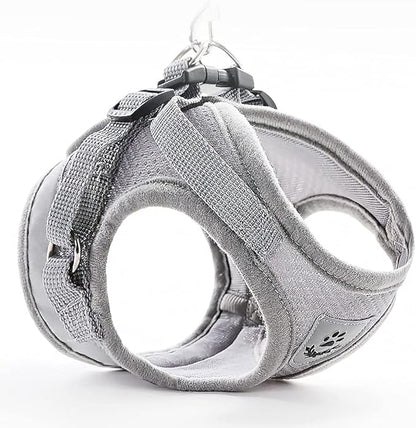 FEimaX Dog Harness and Leash Set for Walking, Soft Mesh Adjustable Easy Control Lightweight Cat Vest Harnesses with Reflective Strips, Escape Proof Small Dogs Cats Vests (Grey, X-Large)