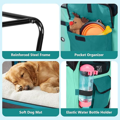 Ownpets Collapsible Dog Crate, 42 inch Portable Travel Dog Crate for Large Dogs, 4-Door Foldable Pet Kennel with Durable Mesh Windows & Soft Mat