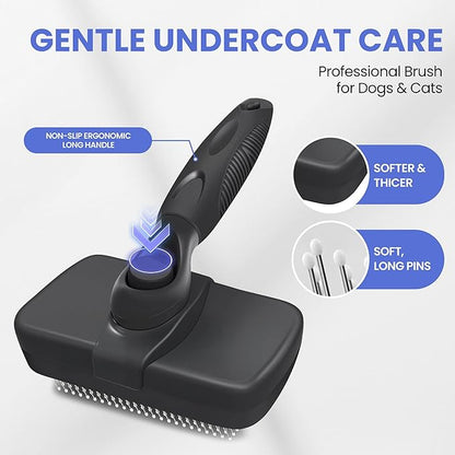 Self Cleaning Shedding Brush - 5-in-1 Professional Pet Grooming Kit Skin Friendly Grooming Tool for Dogs, Cats, and Puppies, Deshedding and Hair Removal for Long and Short Haired Pets, Black