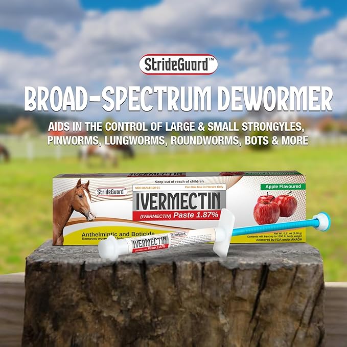 Horse Ivermectin Paste 1.87% – Apple Flavored Oral Horse Dewormer Syringe – 6.08g Tube Treats Horses Up to 1250 LB [Pack-6]
