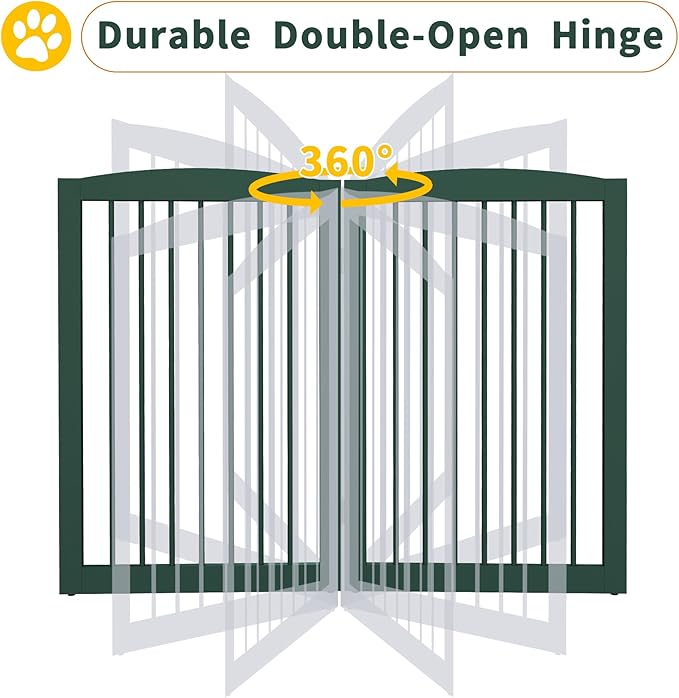 PUPETPO Freestanding Pet Gate for Dogs, Foldable Wooden Dog Gate for House, Extra Wide Indoor Pet Barrier for Stair, Doorway, Hall, Support Feet Included, 120 Inch Wide, 6 Panels 24",Green