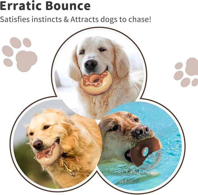 Dog Toys for Aggressive Chewers, Indestructible Squeaky Chew Toy to Keep Them Busy, Interactive Rubber Donut with Milk Flavor & Bounce, Teeth Cleaning for Small Medium Large Breed, Brown